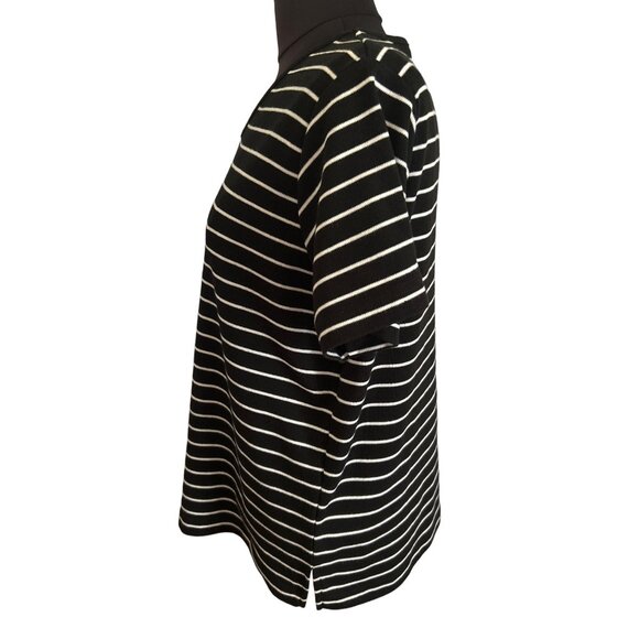 Bon Worth Black & White Striped Short Sleeve Lightweight Sweater, Size SP - Picture 2 of 7